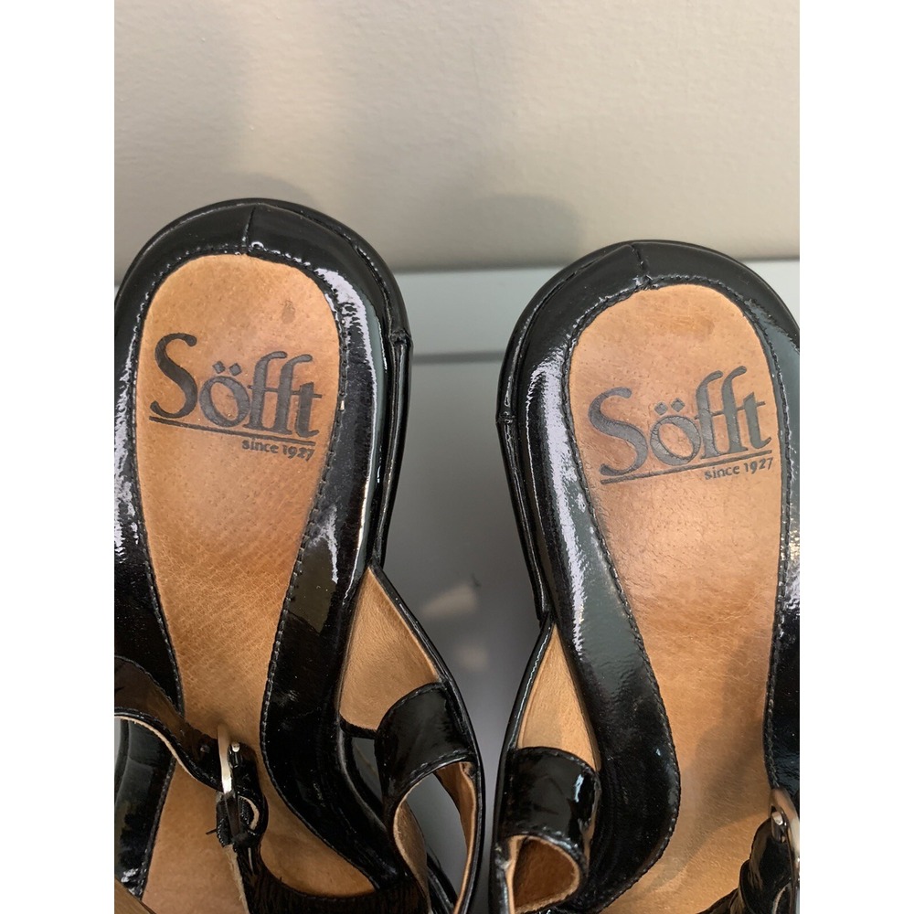 Sofft Wedge Sandals Women 8.5M Black Patent Leather Grommet Cork Slingback Heels - Picture 7 of 8